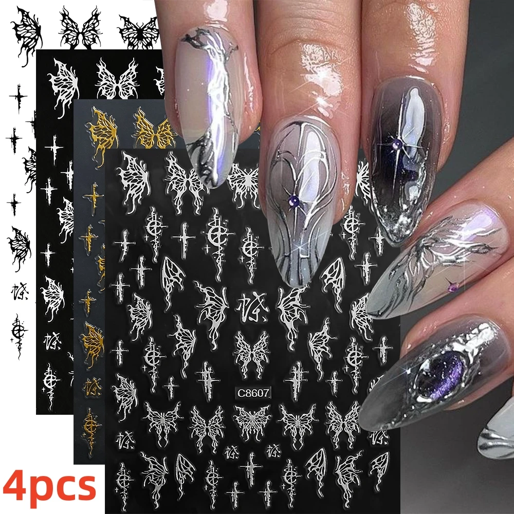 9 stks/set Wit Zwart Sterren Nagels Stickers Luxe Zelfklevende Vijfpuntige Ster Nail Art Decals Voor Vrouwen Meisjes Manicure Decor *