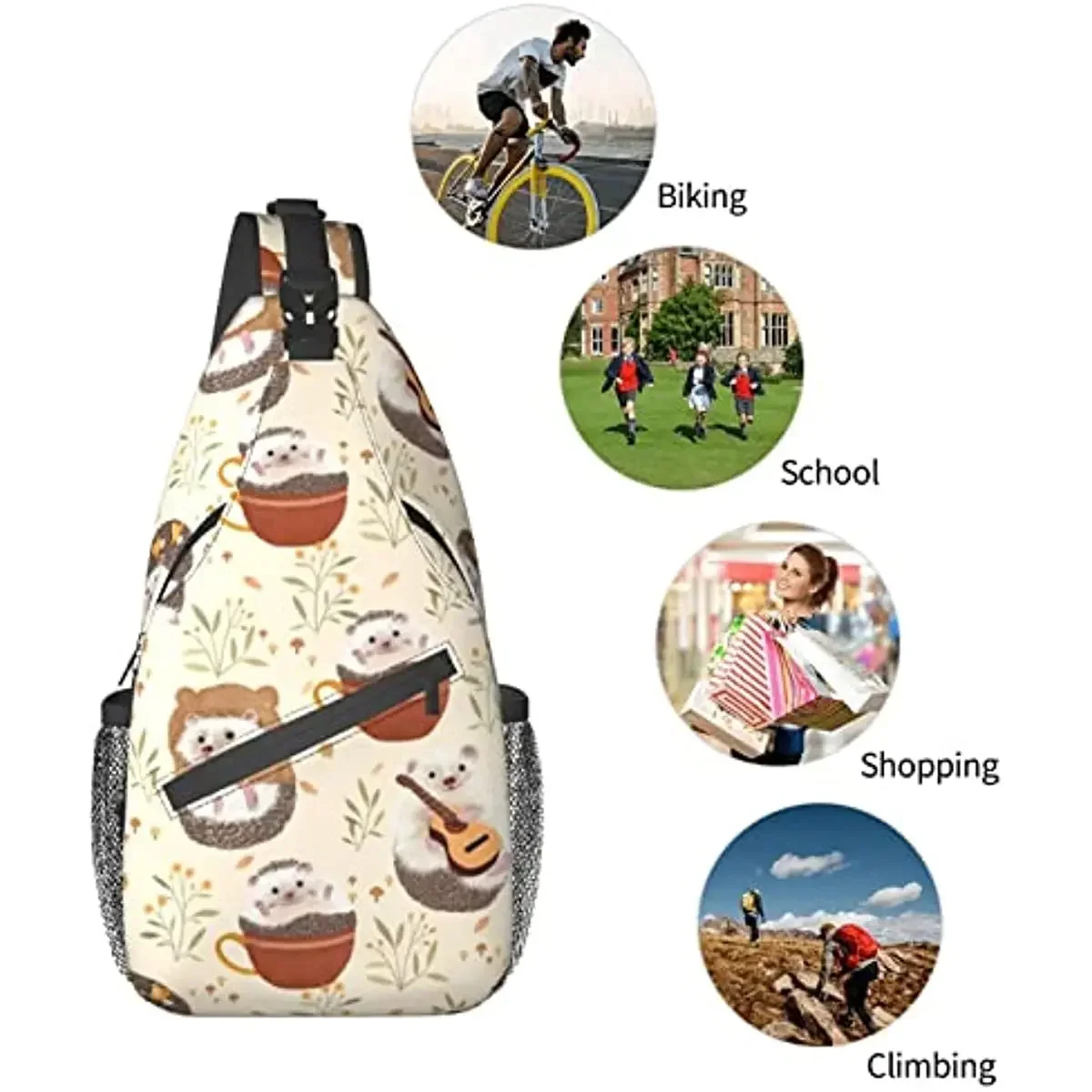 حقائب صدر للجنسين من القنفذ، حقيبة ظهر كروس بحمالة للسفر والمشي لمسافات طويلة للنساء والرجال، حقيبة كتف للرياضة الكاجوال