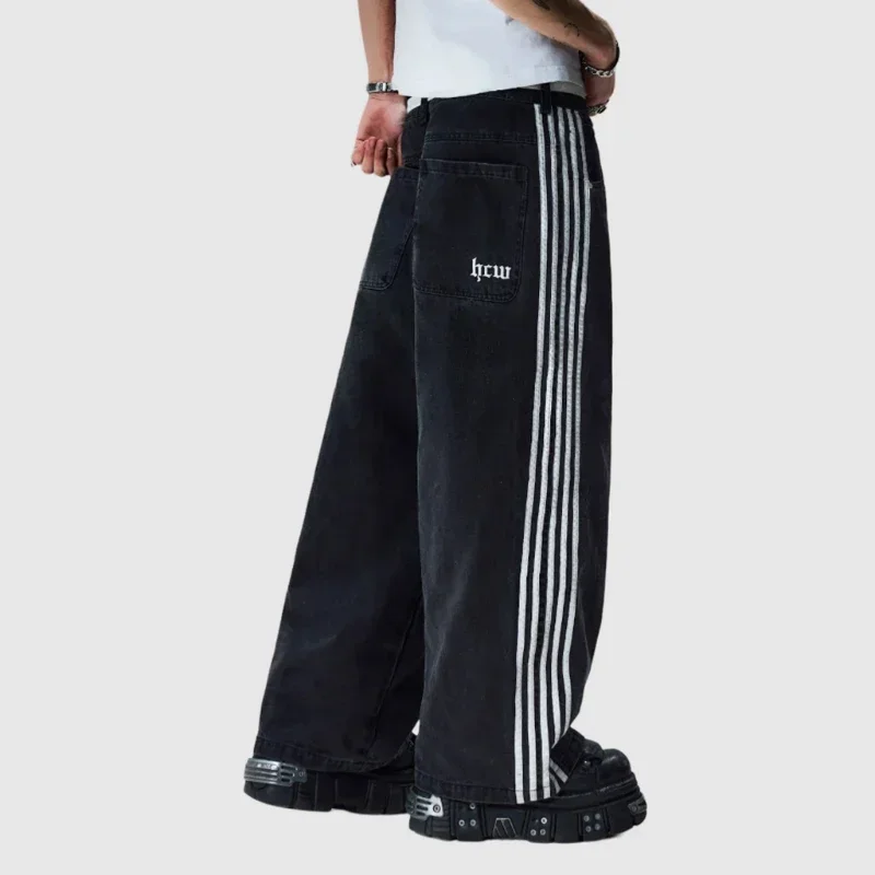 Y2K Baggy Jeans Men Women Harajuku Street Striped Denim Pants Punk Rock Hip Hop Casual Sweatpants Oversized Solid Wide Leg