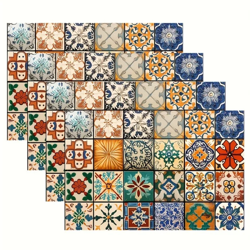 Mediterranean Tile Placemat Colorful Pattern Portuguese Style Dining Table Mat Heat Resistant Kitchen Decor Tableware Set of 4