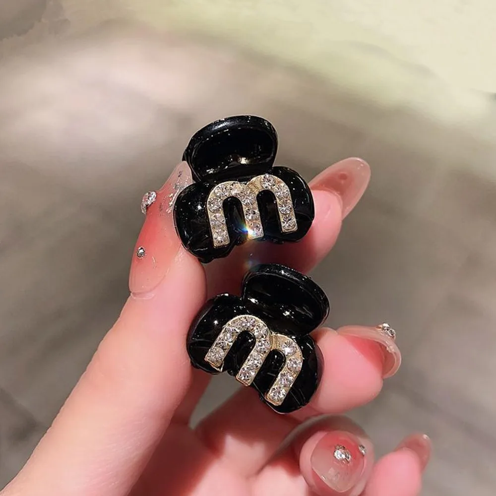 Elegant French Mini Rhinestone Hair Clips Korean Sparkling Alphabet Hair Clips Shiny Bang Hairpins for Women Girls