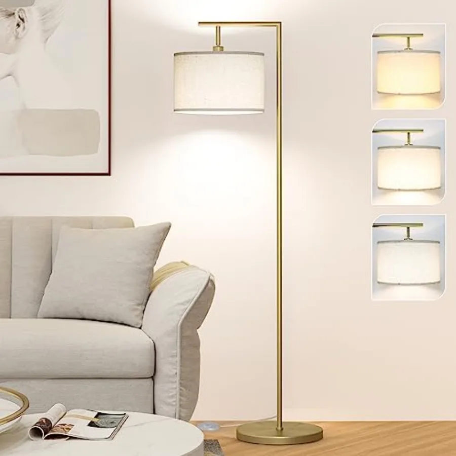 

Floor Lamp for Living Room with 3 Color Temperatures Standing Lamp with Adjustable Beige Linen Lampshade Tall Lamps for Bedroom