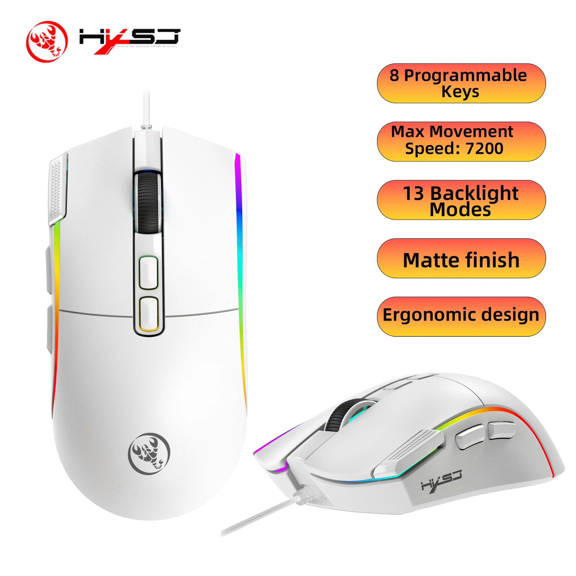 7200DPI Programmable Gaming Mouse RGB Backlit Ergonomic 6 Gear DPI Adjustable Wired Computer Mouse For Game Office