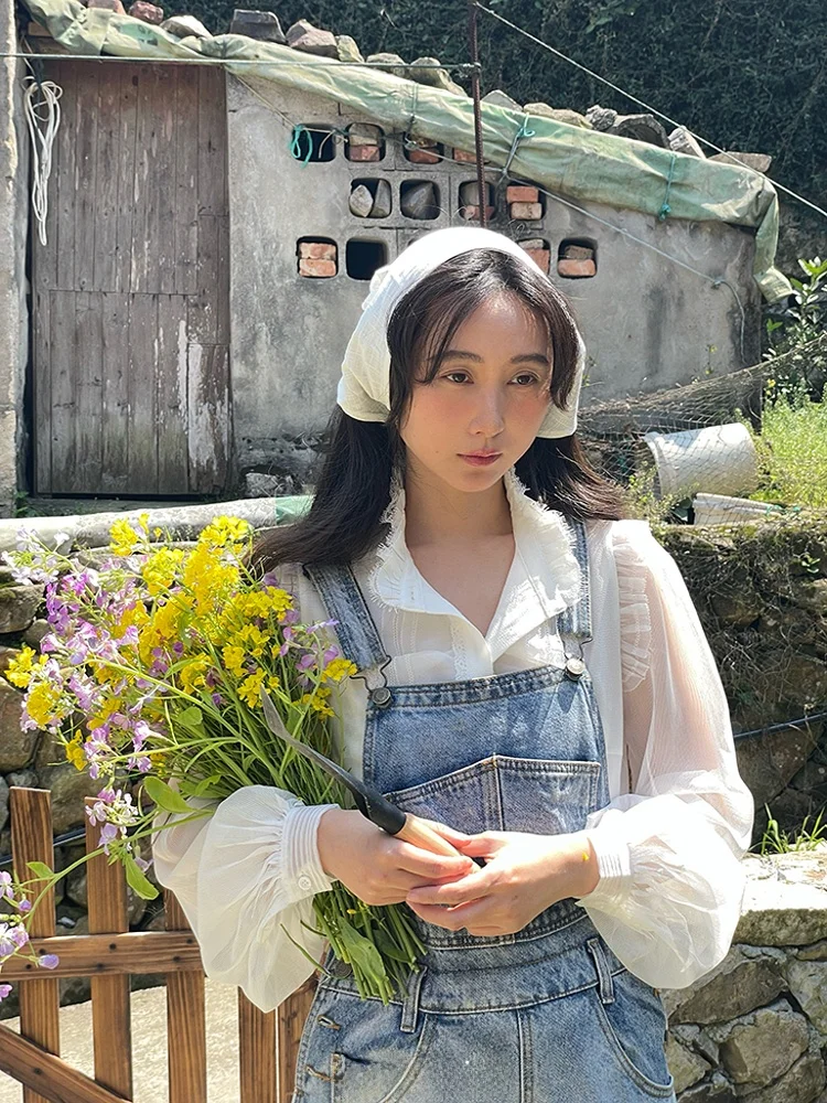 

AcidPoire Оригинальный дизайн: Женская летняя шифоновая блузка с нежным кружевом, длинными рукавами, на пуговицах, с воротником-стойкой, защита от УФ-излучения