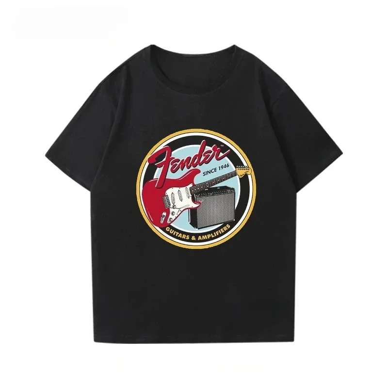 Electric Guitar Printed Short Sleeved Boy Guitarist Performance T-shirt Rock Band Pure Cotton T-shirt Music Enthusiast