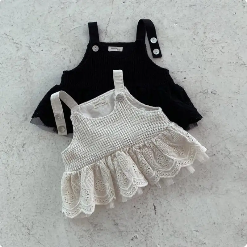 

2025 Autumn New Baby Sleeveless Sling Lace Tops Cotton Infant Girl Solid Princess Lace Blouse Toddler Shirts Baby Clothes