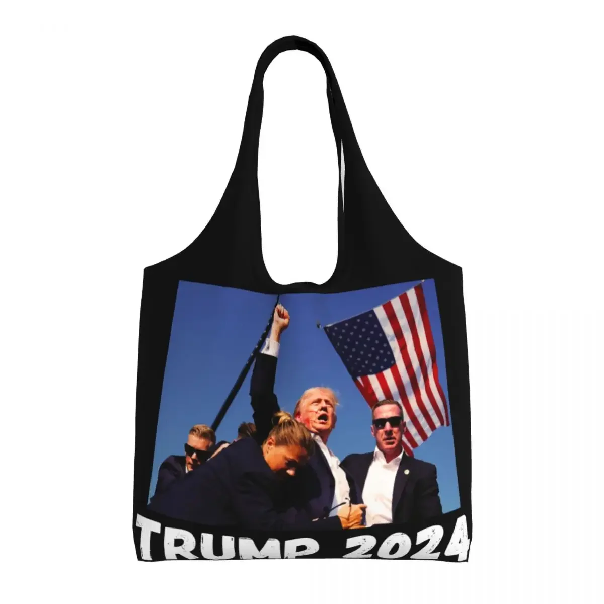 Custom Trump Will Be Back Groceries Shopping Bags Canvas Shopper Shoulder Tote Bag Large Capacity Portable American USA Handbag