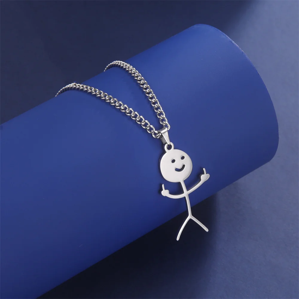 My Shape Hip Hop Fuxk You Funny Doodle Pendant Necklaces for Men Woman Stainless Steel Stickman Middle Finger Rock Punk Jewelry