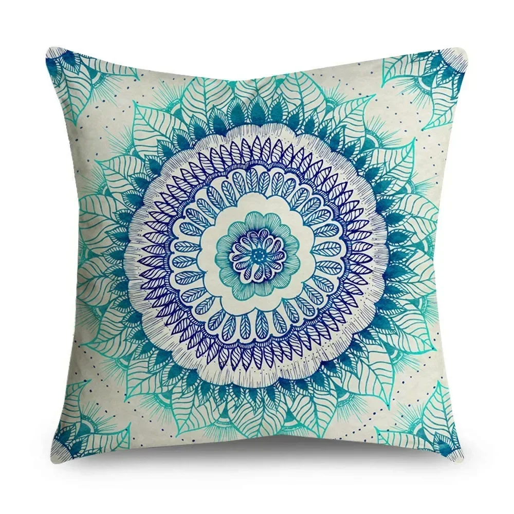 Funda de almohada con patrón de Mandala con estampado de felpa corta para decoración de sofá de sala de estar, fundas de