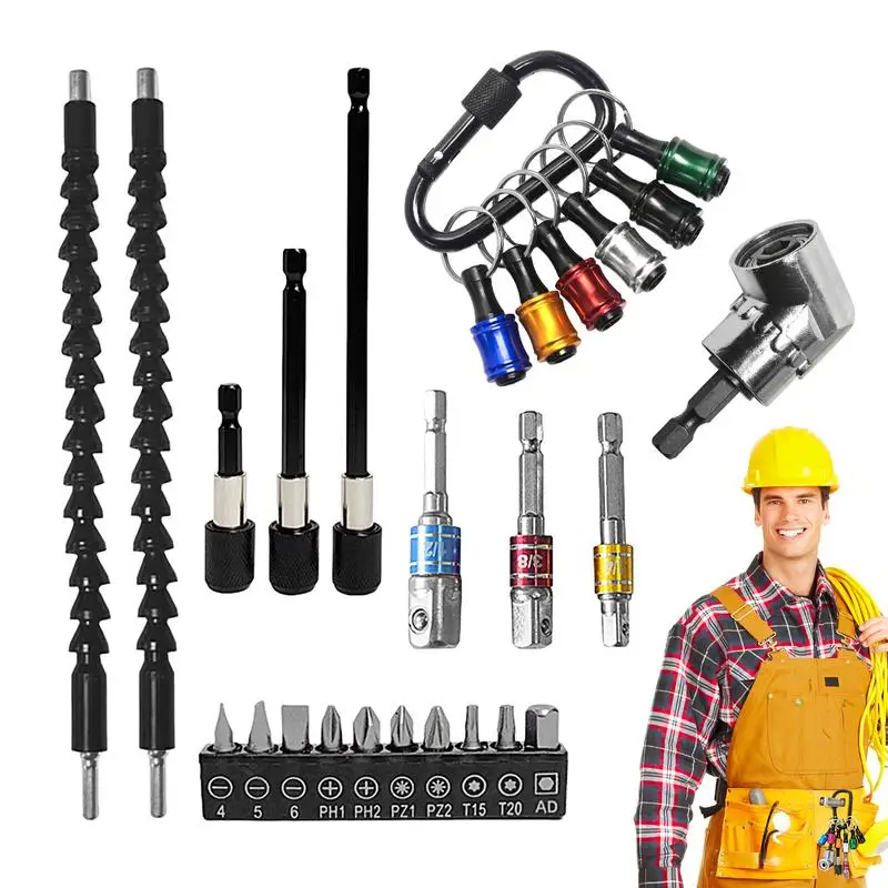 Набор адаптеров для отвертки, 25 шт., удлинитель для дрели из углеродистой стали с шестигранным углублением на 105 градусов