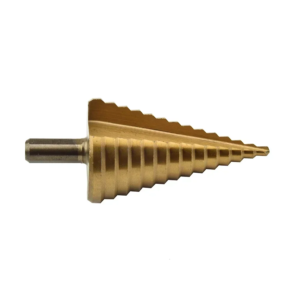 Step Drill HSS Steel Cone Bit Hole Metal Cutter Drilling Tool 4-42mm HSS Step Cone Drill Bit Round Handle Plated Hole Cutter