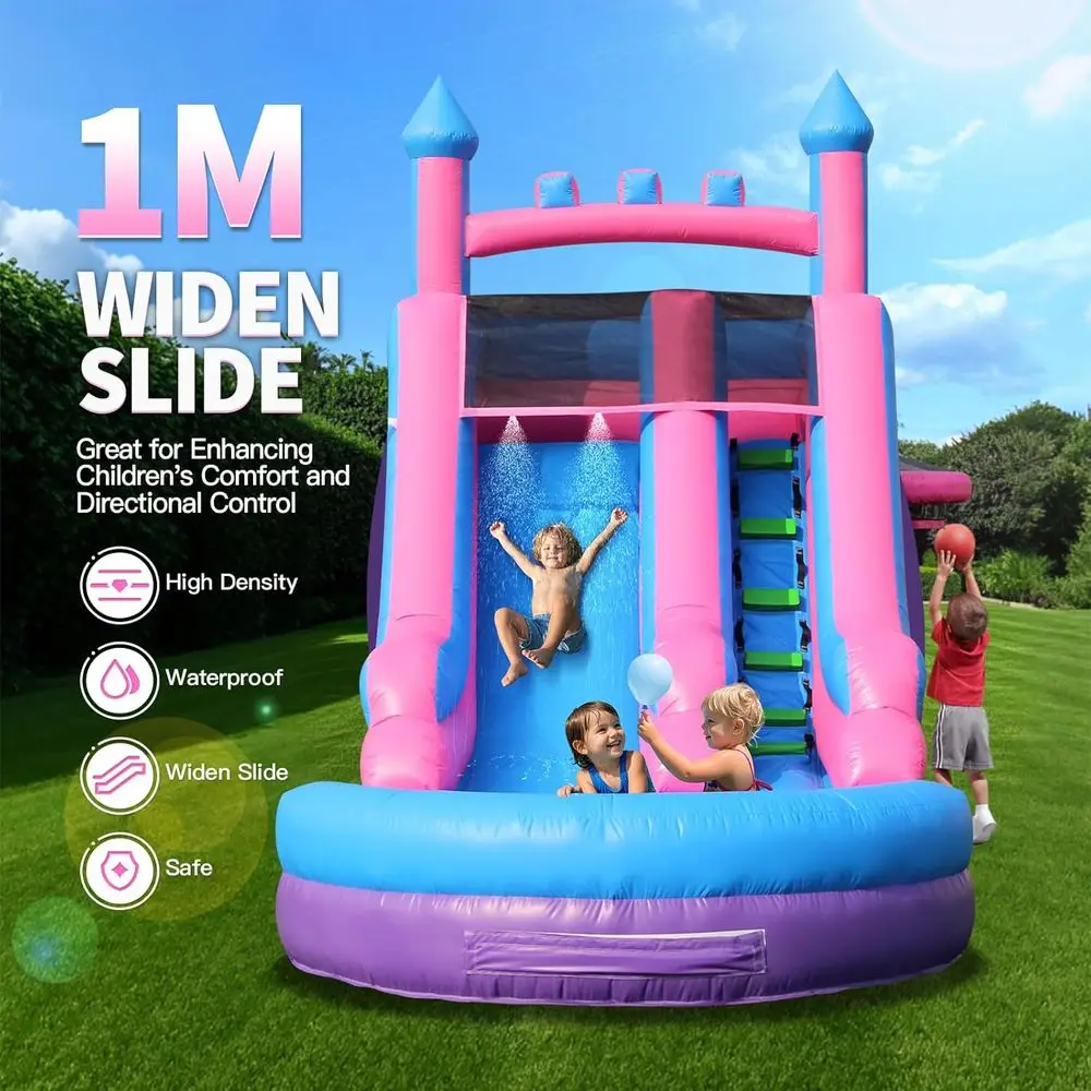 26FT Iatable waterglijbaan voor kinderen, PVC commerciële waterglijbaan met splashpool, 4-in-1 waterglijbaan met klimmen en mand