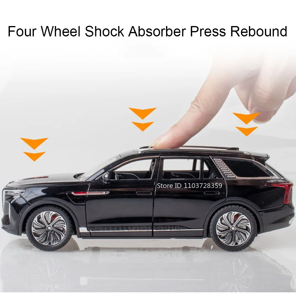 1:24 Scale HONGQI E-HS9 Toy Car Models Alloy Diecast 70TH Anniversary Vehicles Sound Light Doors Opened Pull Back for Kids Gifts