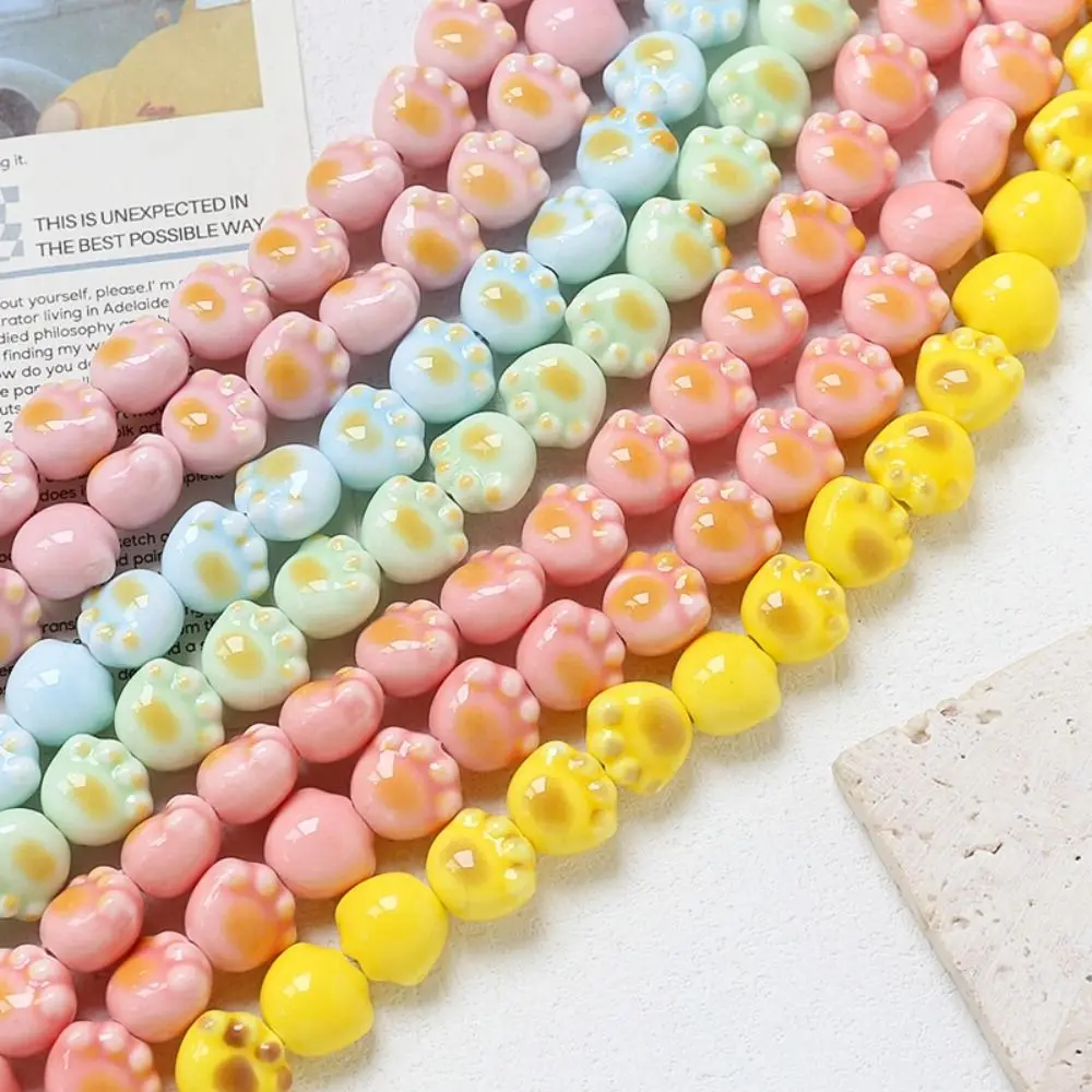 10Pcs Handmade Craft Cat Paw Beads Ceramic Fashion Ceramic Spacer Loose Beads DIY Accessories Bracelet Making Kit