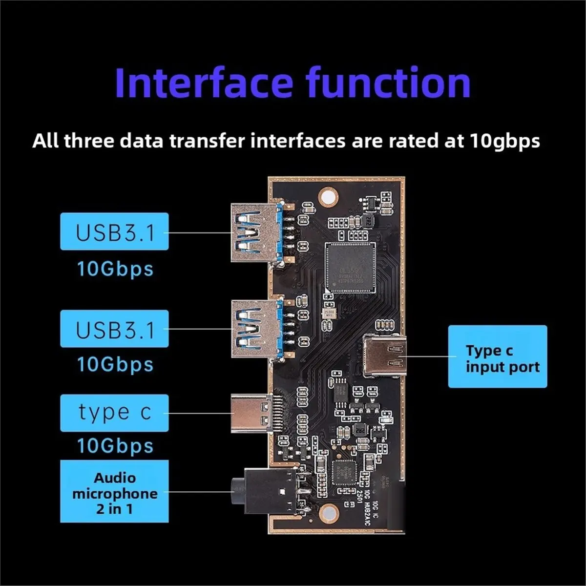 USB3.2 Gen2 10Gbps Front Panel 2USB-A+Type-C+HD Audio Multi-Port Hub Chassis Front IO Adapter