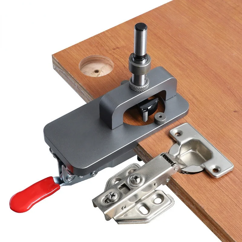 35mm Hinge Boring Jig Woodworking Hole Drilling Guide Locator with Fixture Aluminum Alloy Hole Opener Template Door Cabinets