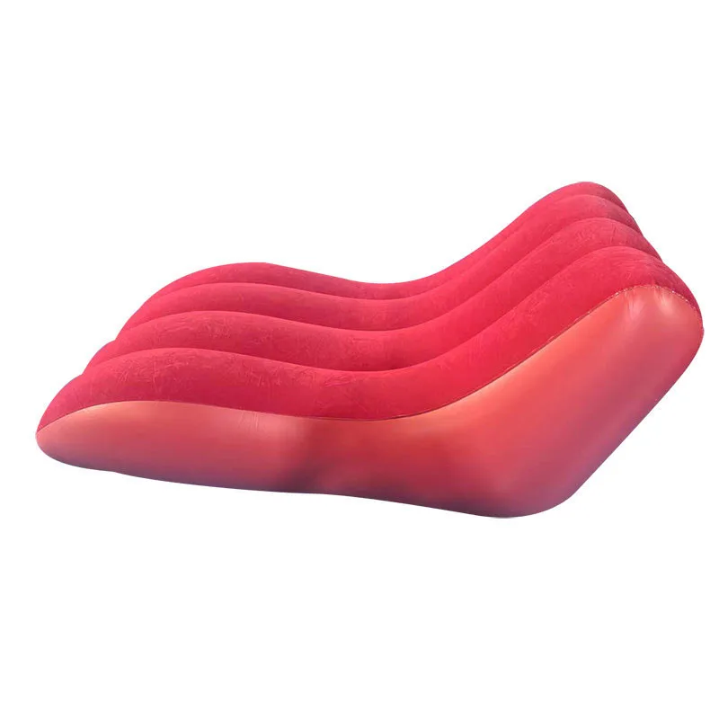 Inflatable Wave Lounge Chair Ergonomic S-Shaped Flocked Air Chaise Lounger for Indoor Outdoor Camping Beach Bedroom Relaxing image 2