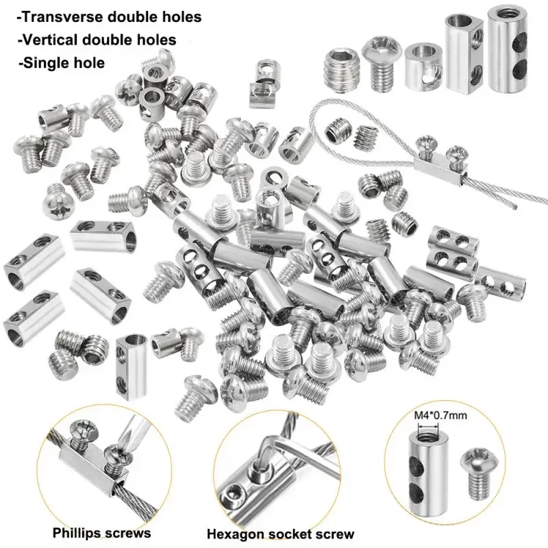 5 Meters 304 Stainlessy Steel Adjustable Turnbuckle W/Single/Double Hole Buckles & Wire Rope Cable Railing Kit for Hanging