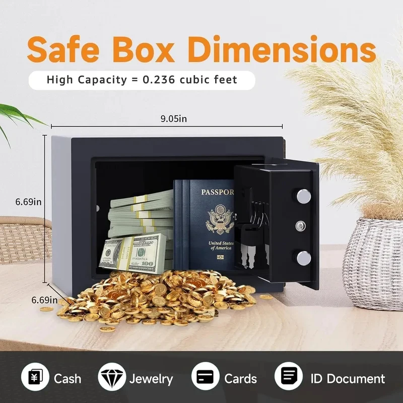 

NEW Electronic Digital Keypad Lock Safe Security Box All Steel for Home Office Password and Key Unlock Safe and Compact Two Keys