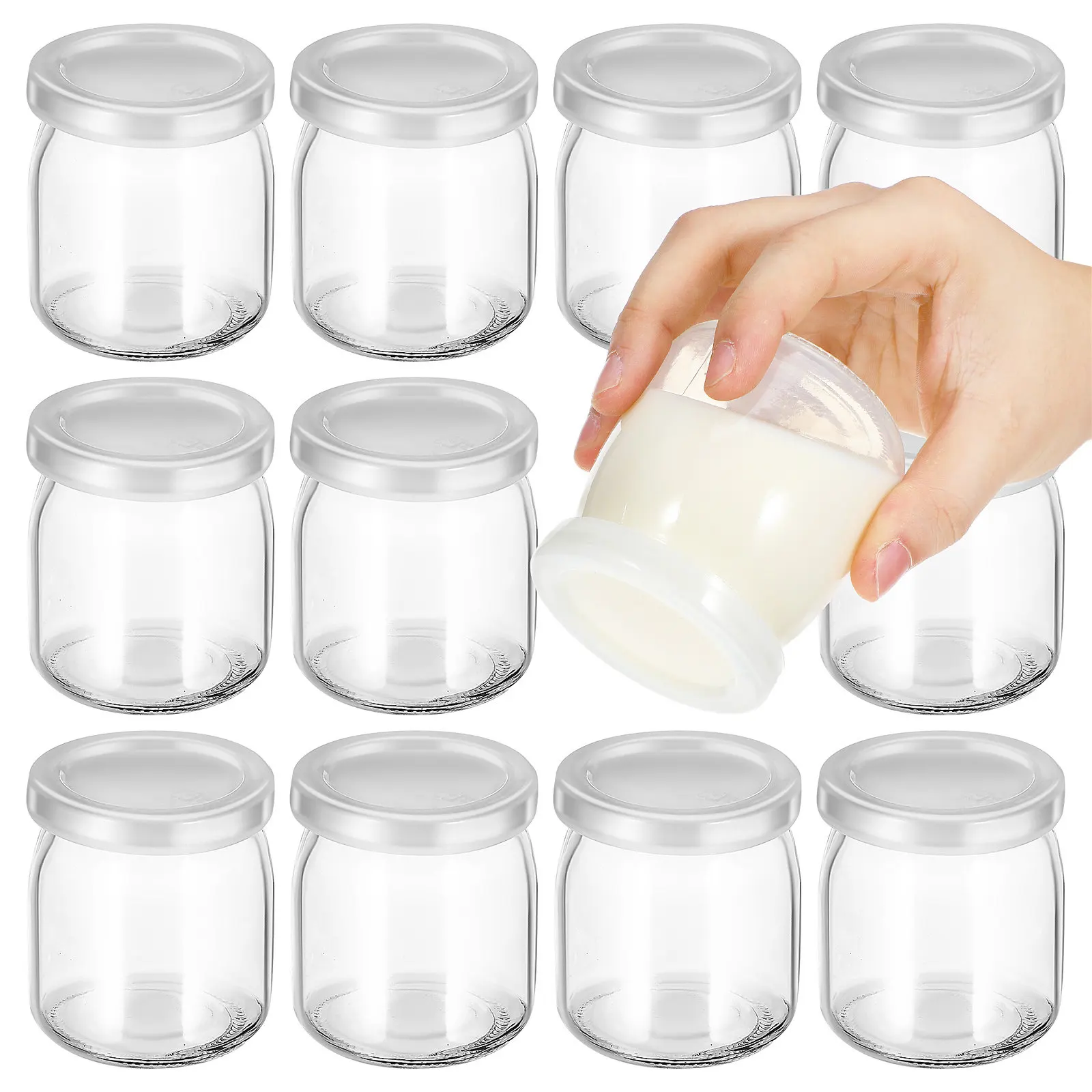 12Pcs Heat Resistant Glass Dessert Jars with Lids Suitable for Yogurt Mousse Portable Sealable Small Glass Containers