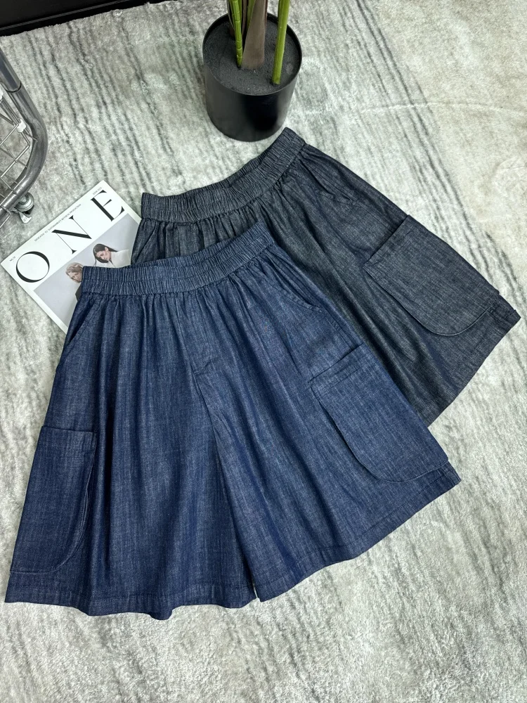 

Casual Loose Women's Shorts with Big Pockets Elastic Waist Vintage Colored American Style Comfortable Breathable Cotton Pants
