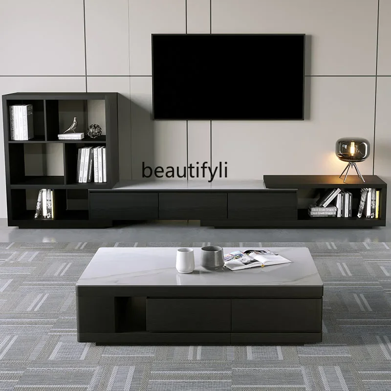 

ss8350 Solid wood rock slab coffee table TV cabinet combination modern, household telescopic coffee table
