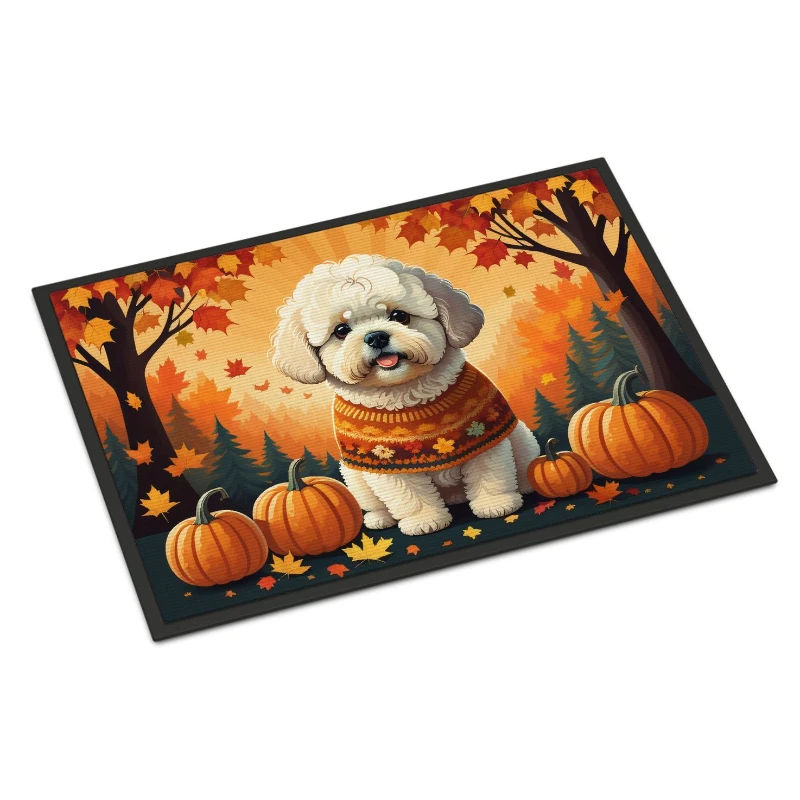 

Новый осенний дверной коврик Bichon Frise Pumpkin - Нескользящий моющийся коврик для прихожей в помещении, декоративный напольный коврик для гостиной, спальни