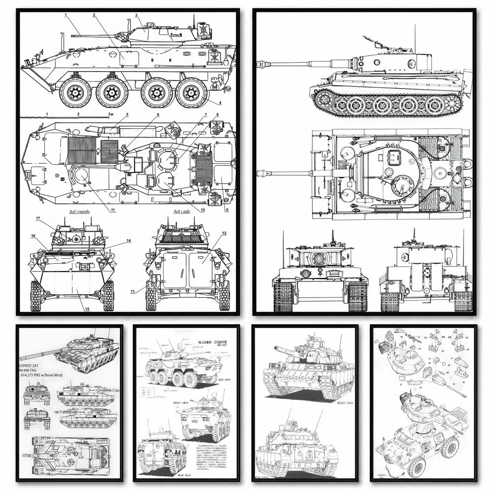 Tank hand drawing art Poster Room Decor Home Wall Art Printing Waterproof Garage BedRoom Posters Gift