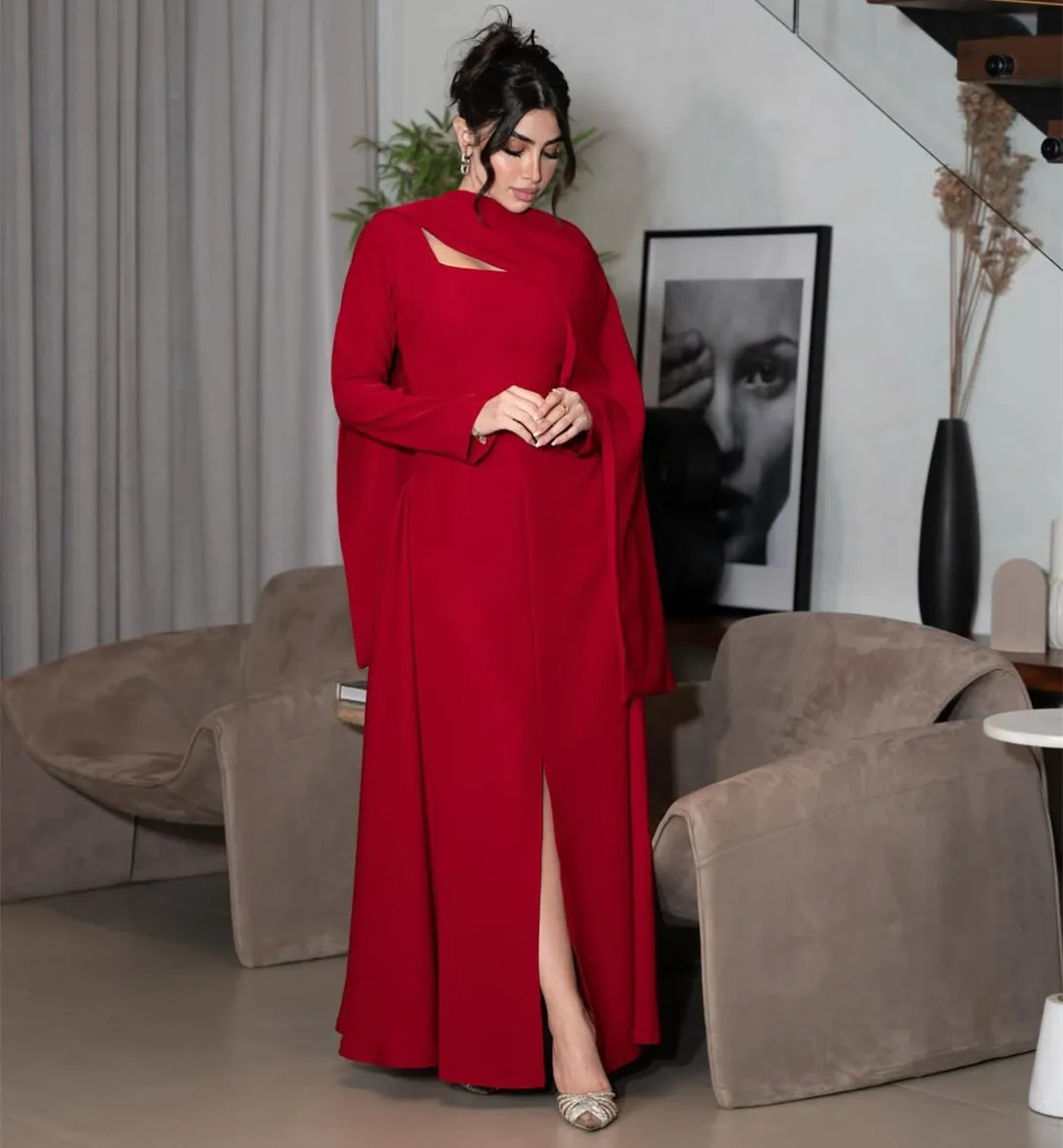 Abiti da sera corti rossi personalizzati con scollo quadrato a sirena con spacco e abiti da ballo in crêpe con cerniera alla caviglia per donna