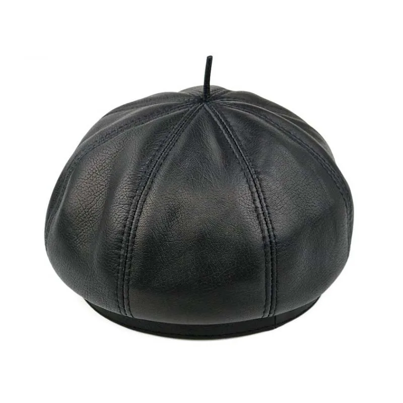 Spring/Winter 100% Real Leather Beret Hat Women Fashion European Pumpkin Painter Caps Female  Black/Coffee Thin Boina