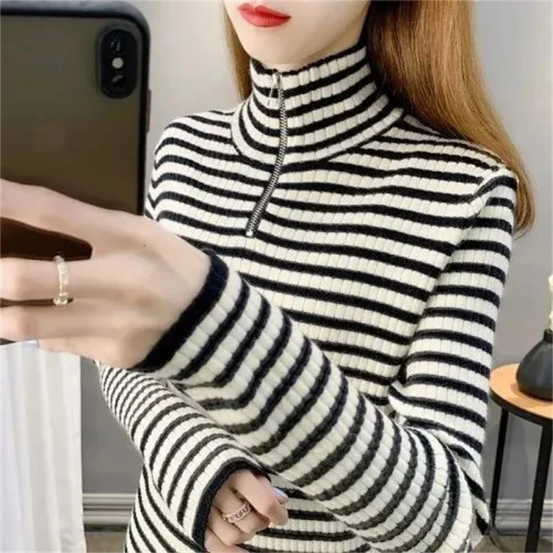 Sweater Coat Women Autumn Winter New 2024 Knitwear Jacket Ladies Half-High Collar Fashion Pullover Bottoming Shirt Top Female