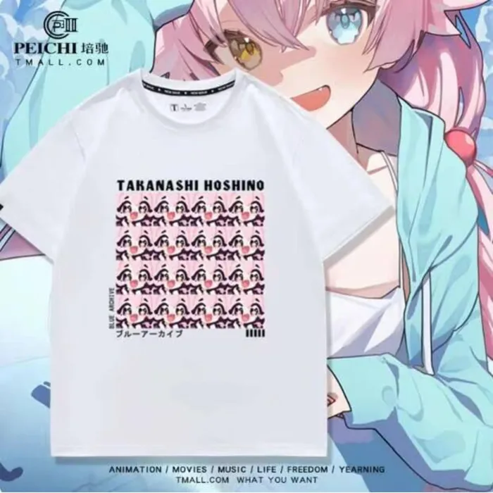 

Anime Blue Archive Takanashi Hoshino Short Sleeve T-Shirt Summer Cosplay Costume Casual Student Loose Tops anime