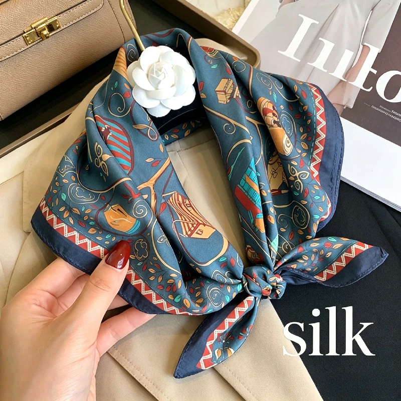 Hot Sale Premium Printed Baotou Square Scarf Multifunctional Mulberry Silk Cotton Headdress Bag Ornament Embellished Silk Scarf