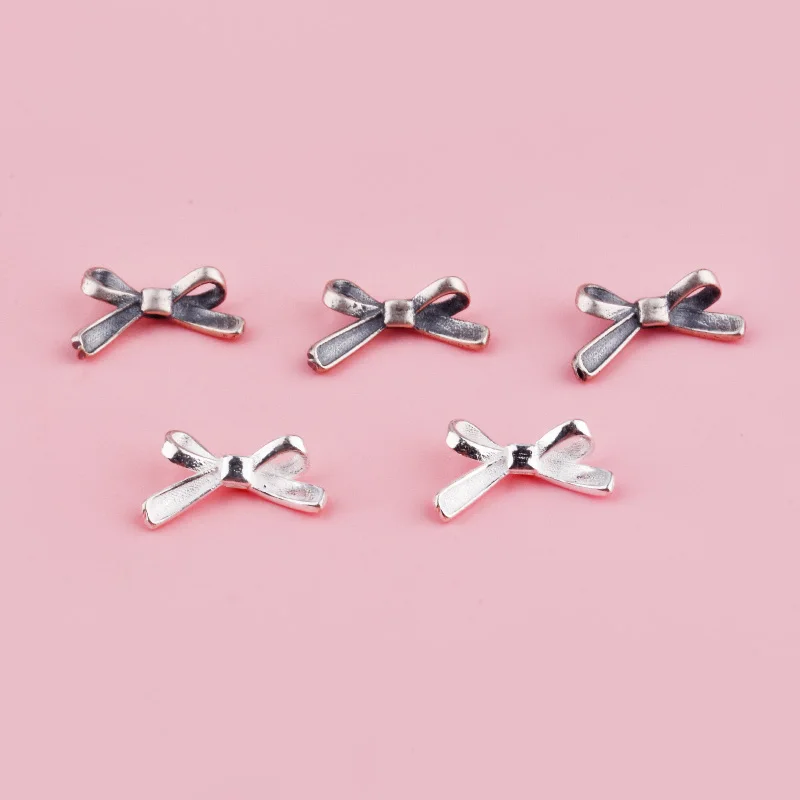 S925 sterling silver retro and fresh bow bead DIY braided rope bracelet accessory