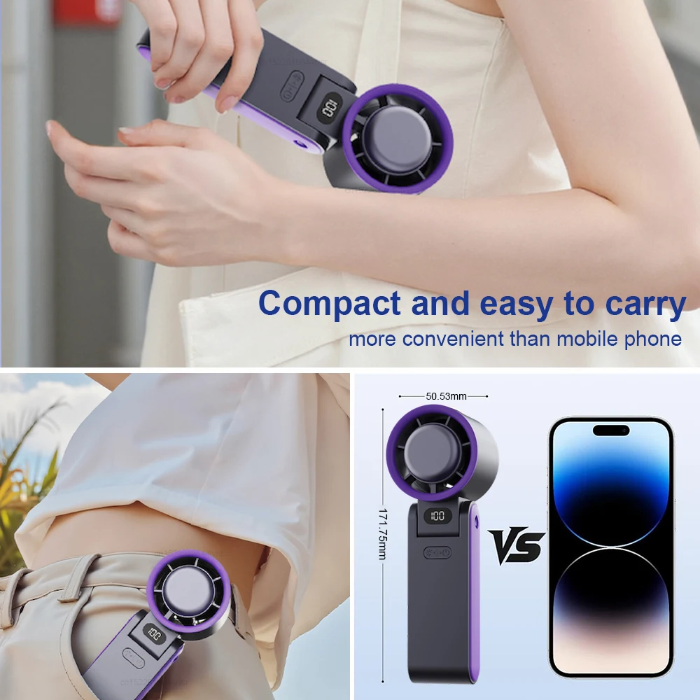 مروحة تبريد محمولة صغيرة قابلة للطي وقابلة لإعادة الشحن بقدرة 3600 مللي أمبير في الساعة عالية السرعة مروحة توربو 100 تروس مروحة يدوية جليدية للاستخدام الخارجي