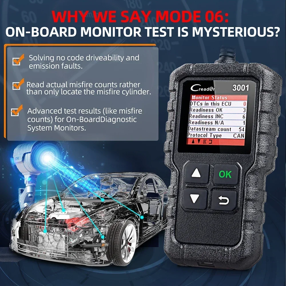 LAUNCH x431 CR3001 OBD2 Scanner Check Engine Car Full OBDII Code Reader Diagnostic Tool Multi-Language Free Update Online pk ELM