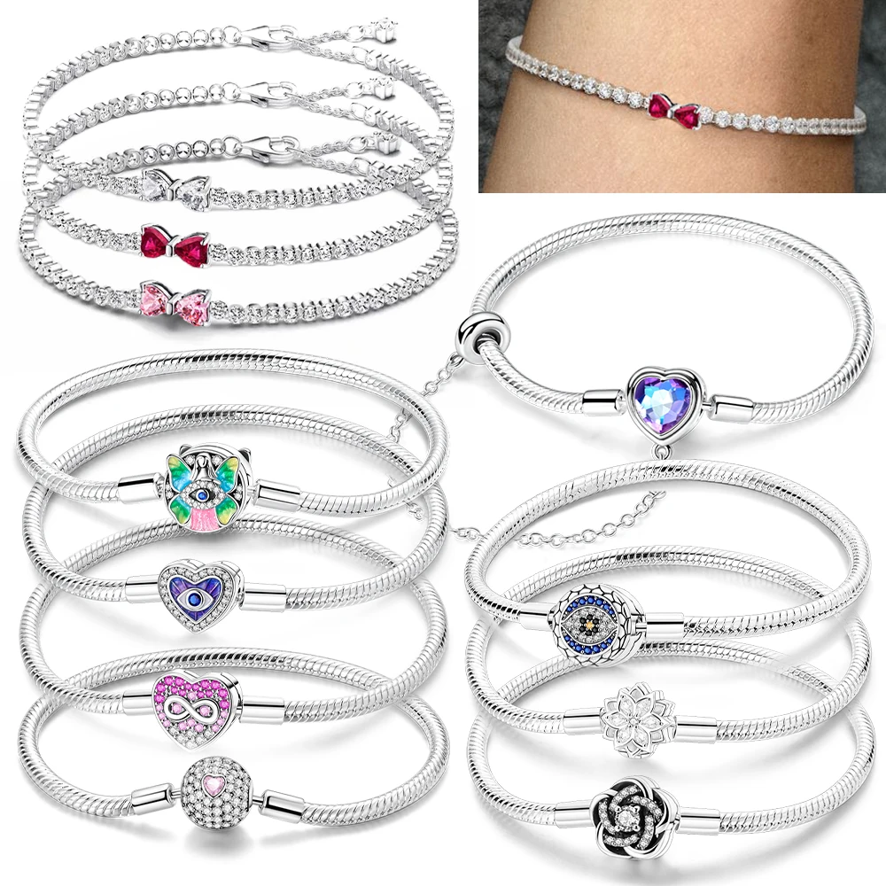 Charm Bracelet Original 17-20CM Star Moon Sun Four Leaf Clover Green Zircon Bracelets Fit DIY Charm Women Birthday Jewelry Gifts