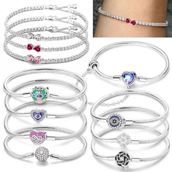 Charm Bracelet Original 17-20CM Star Moon Sun Four Leaf Clover Green Zircon Bracelets Fit DIY Charm Women Birthday Jewelry Gifts
