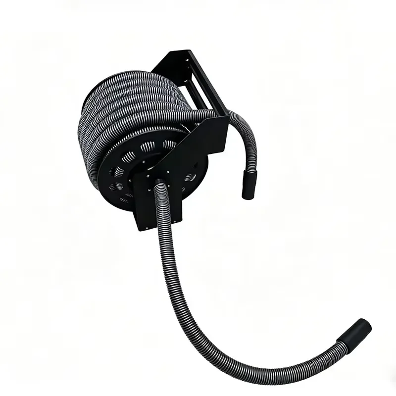 FY 50ft Retractable Vacuum Hose Reel, Wall Mount 1-1/4 Inch Replaceable Hose for Home Garage Auto Detailing