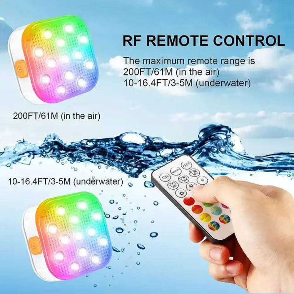 Underwater Lights LED Submersible Pool Lights Rechargeable Remote Control Swimming Pool Light with Timer Color Changing