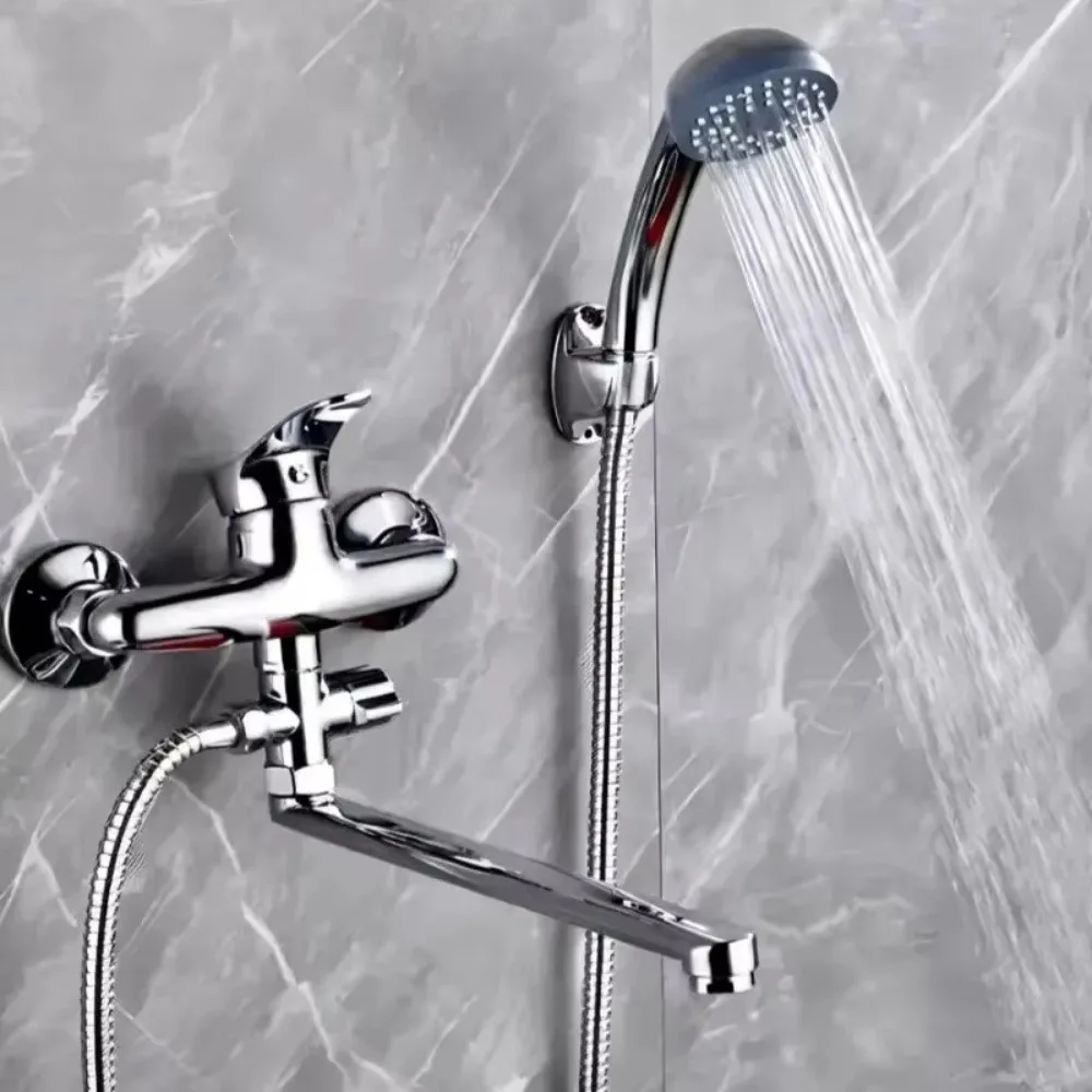 Alloy Bathtub Shower Faucet Set Long Nozzle Hot Cold Water Shower Tap Set Multifunctional Mixing Valve Handheld Shower Head Kit