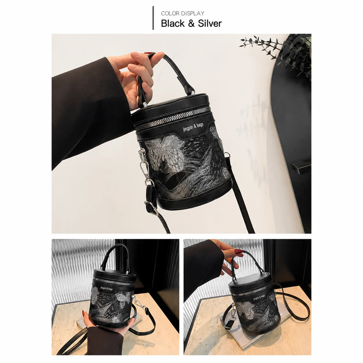 

Women'S Handbag Delicate Embroidered Cylinder Handbag Adjustable Strap Bag Urban Chinese Bucket Bag For Casual Outing Daily