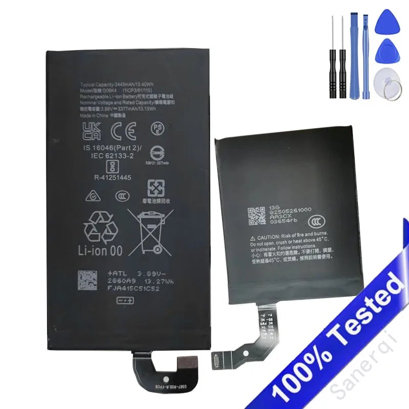 

1 set 100% New Battery For Google/Pixel 9 Pro Fold Phone Battery G06K4 GE59C 3445/1205mAh A pair Batteries + Tools