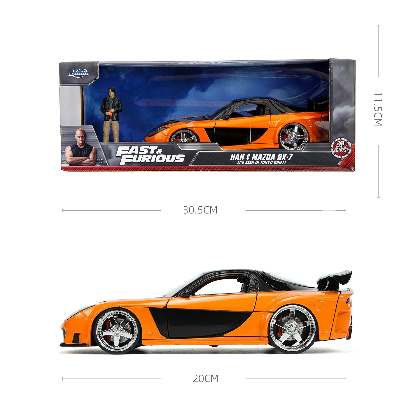 JADA Diecast Car 1:24 Scale 1997 Mazda RX-7 with Han Figure Set Hollywood Rides: The Fast and the Furious JD33174 view 6