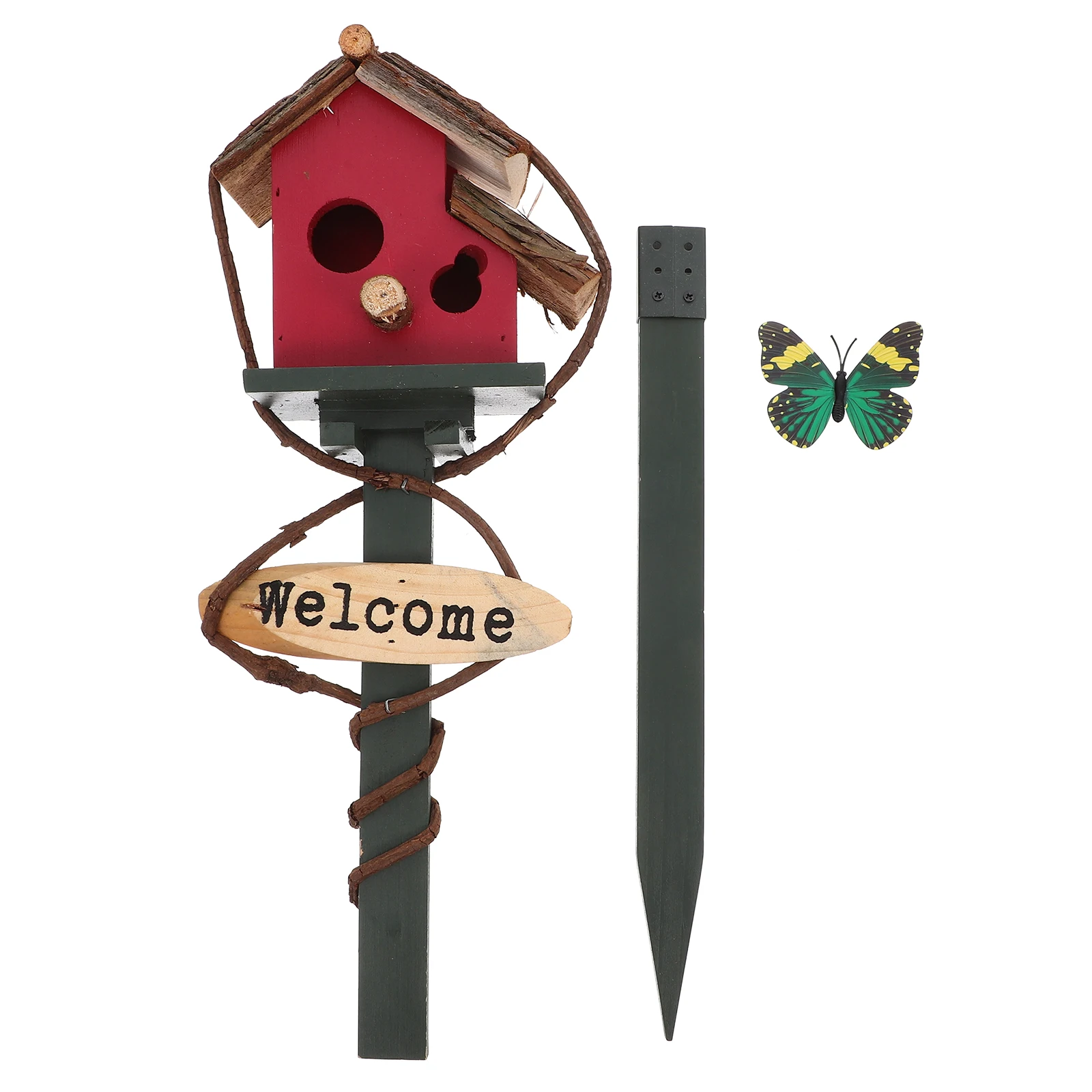 

Outdoor Bird Stake Garden Decorative Nest for Small Birds Weather-Resistant Wood Rattan Hanging Bird Home Yard Lawn Accent