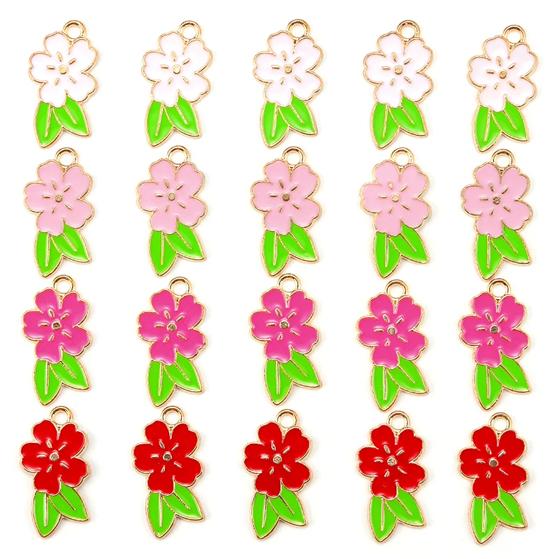 

15Pcs/Set 23*13MM Sweet Enamel Flower Delicate Lovely Ladies Pendant Charm for DIY Jewelry Making Necklace Earrings Accessories