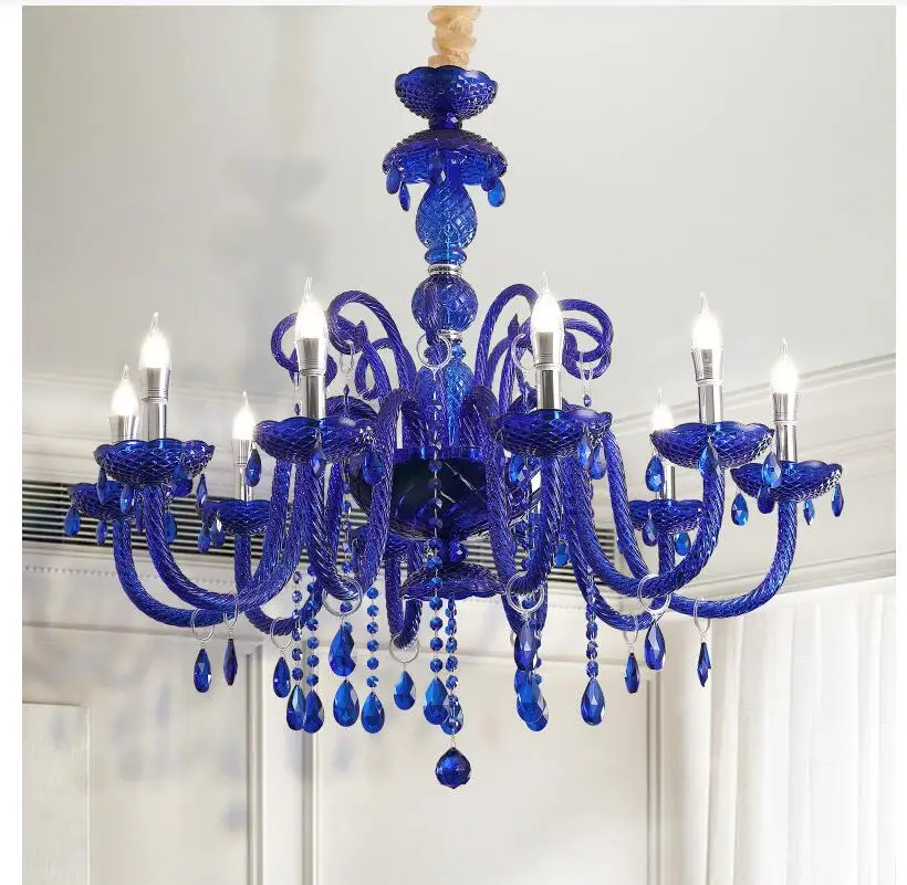 Modern Blue Color Crystal Chandelier Deco Pendant for Dining Room Lamp Household Light Clothing Store Bedroom Lighting Fixtures