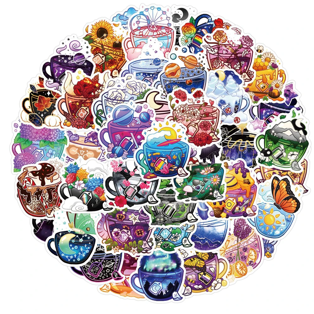 10/30/50PCS Tazza da tè colorata Carino Graffiti Adesivi impermeabili Zaino bagaglio Diario Album Laptop Fai da te Adesivi Kawaii personalizzati