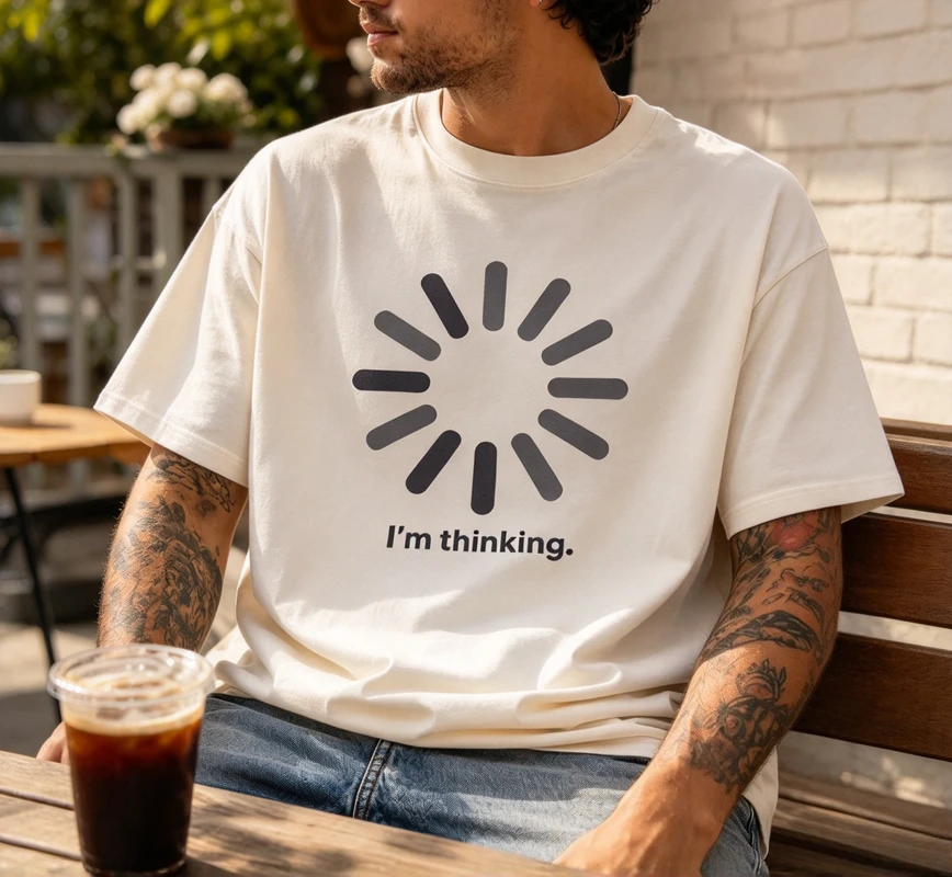 I'm Thinking Loading Circle Print T Shirt Unisex Cotton Short Sleeve Graphic Tee Casual Top Gift for Programmer Coder Tech Lover