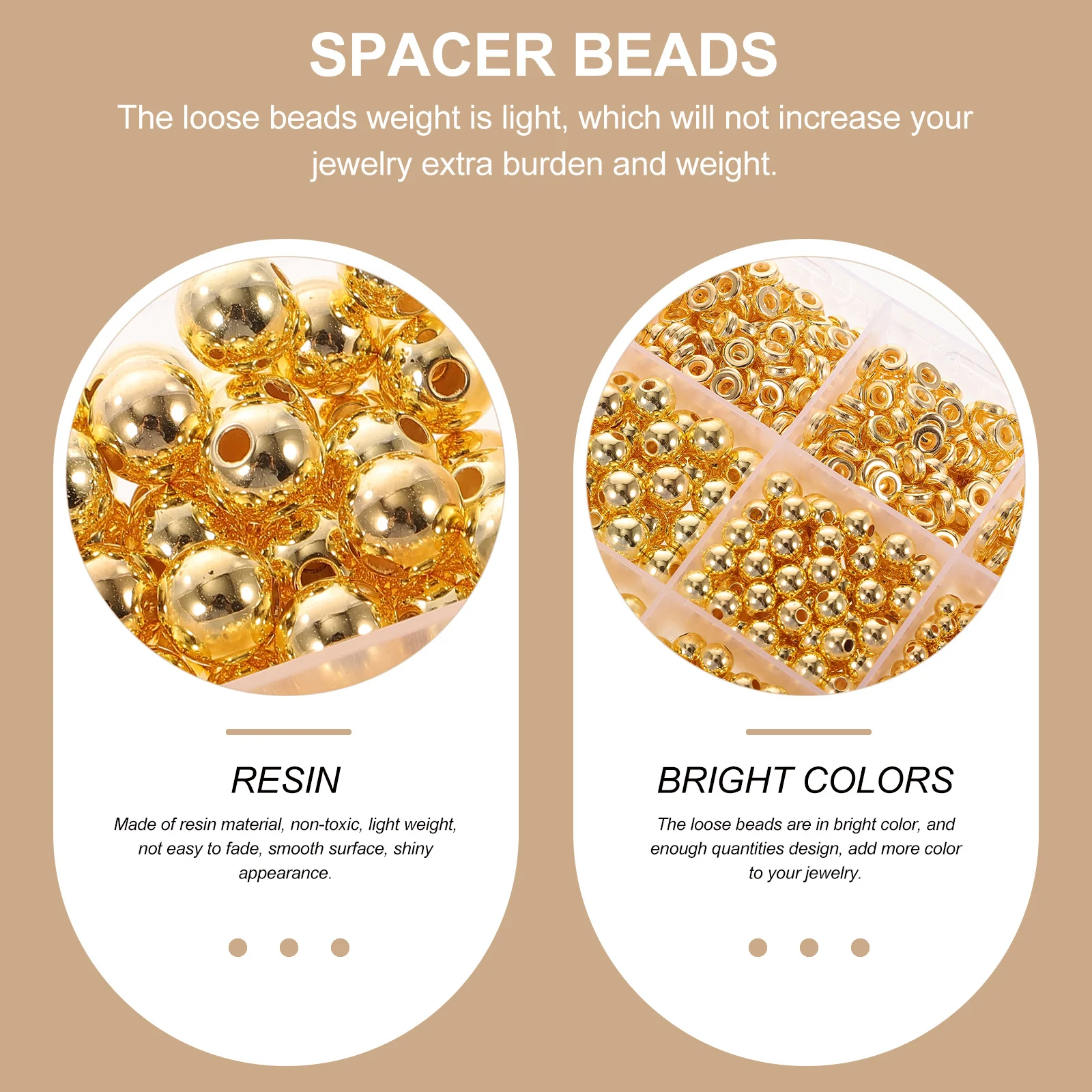 

1250 Pcs UV Golden Bead Accessories Bulk Loose Spacer Jewelry Beads Crafting Supplies